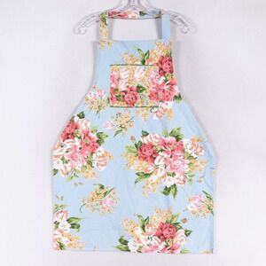Vintage April Cornell Full Apron Womens OS Blue Floral Cotton Pocket Cottagecore